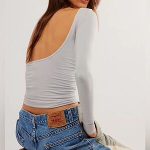 Free People Intimately Low-Back Seamless Long Sleeves in color Lunar Grey NWOT 🩶